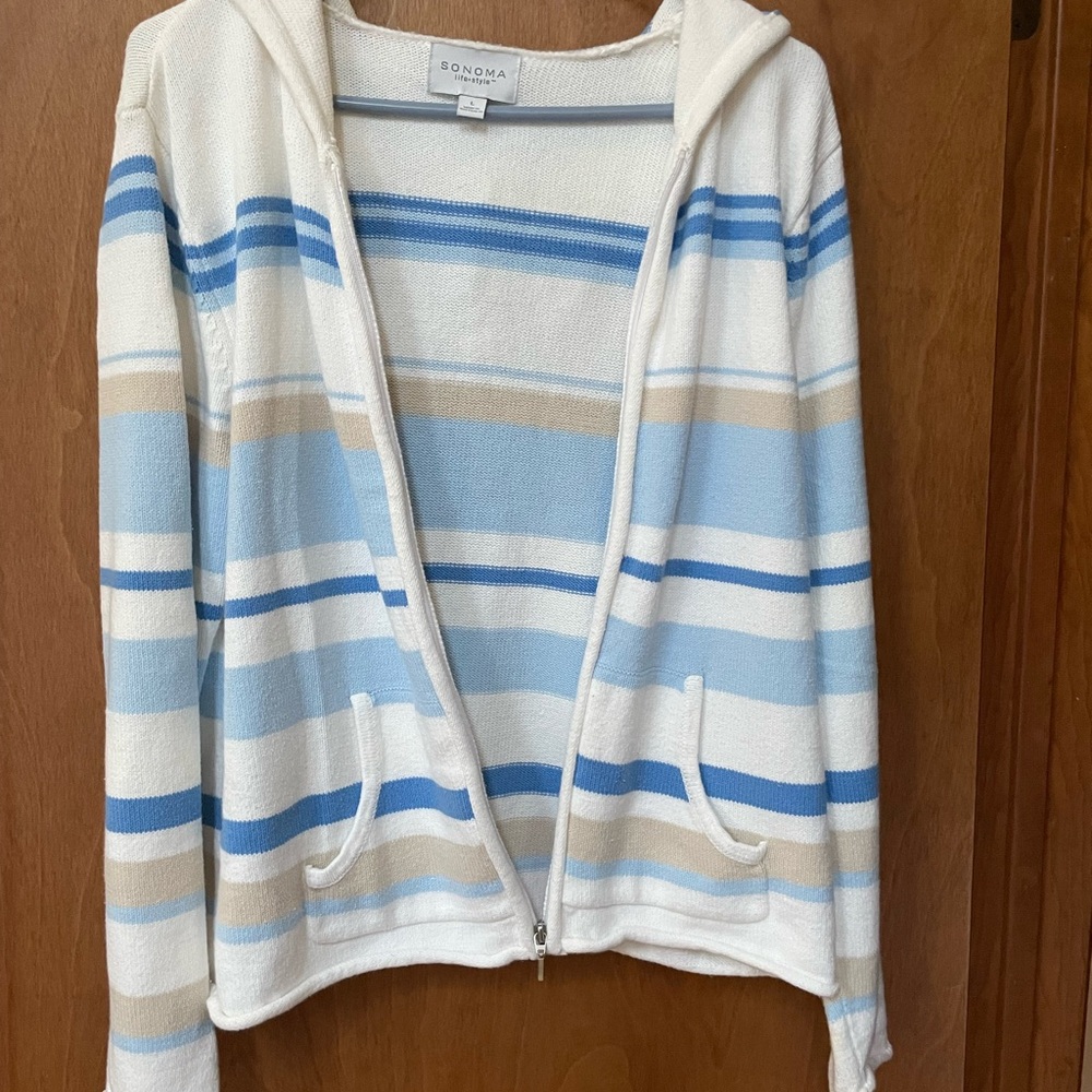 Sonoma Blue and Cream Cardigan Nautical Stripes